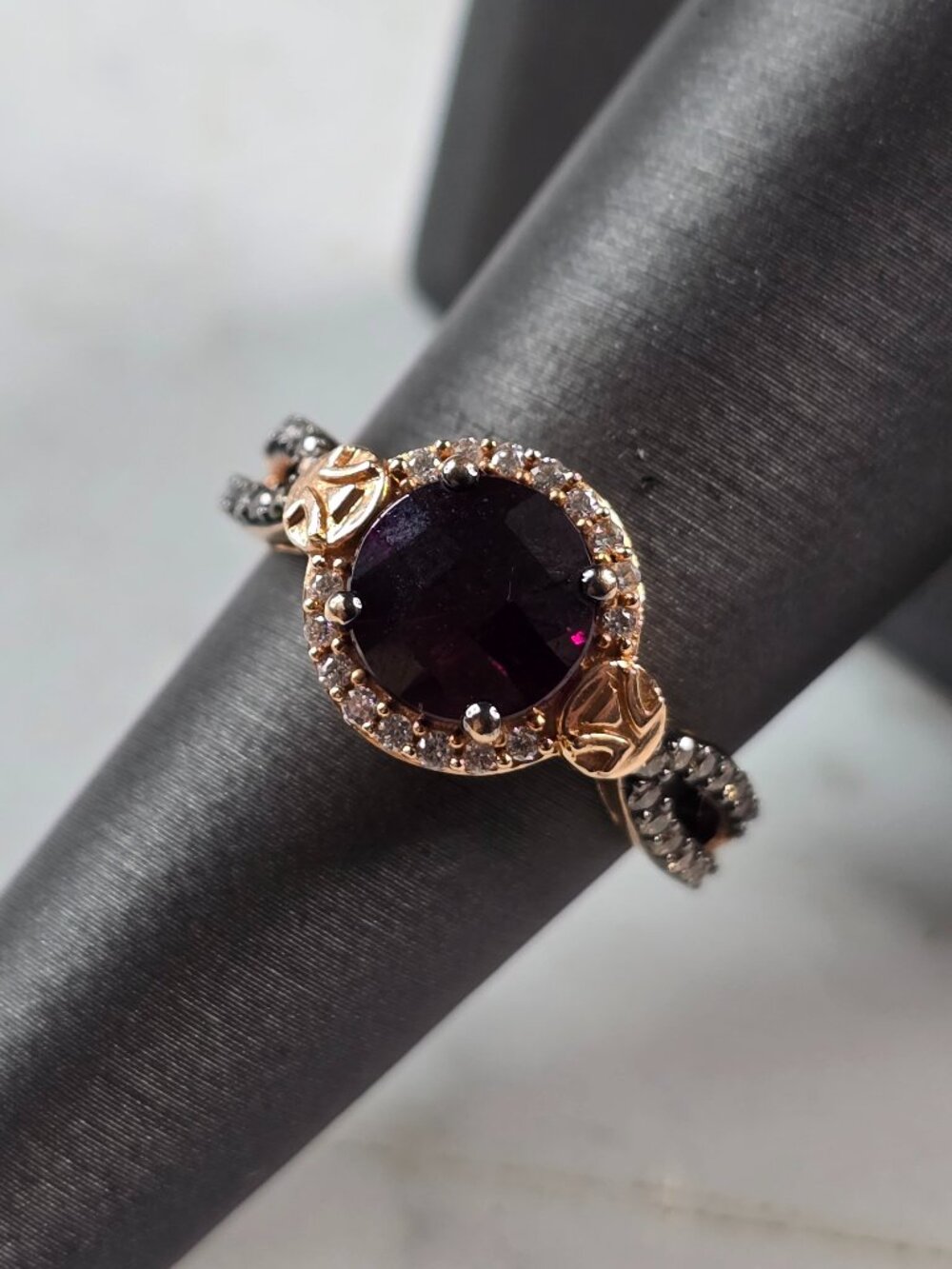 Womens Vintage Estate 14K Rose Gold Amethyst Diamond Levian Ring 5.2g E5792